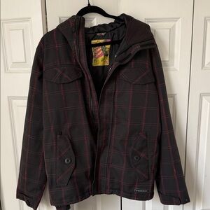 Burton Hooded Ski Jacket Black and Red Checkered Jacket